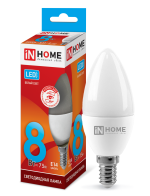 Лампа светодиодная LED-СВЕЧА-VC 8Вт 230В Е14 4000К 760Лм IN HOME Лампа светодиодная LED-СВЕЧА-VC 8Вт 230В Е14 4000К 760Лм IN HOME
